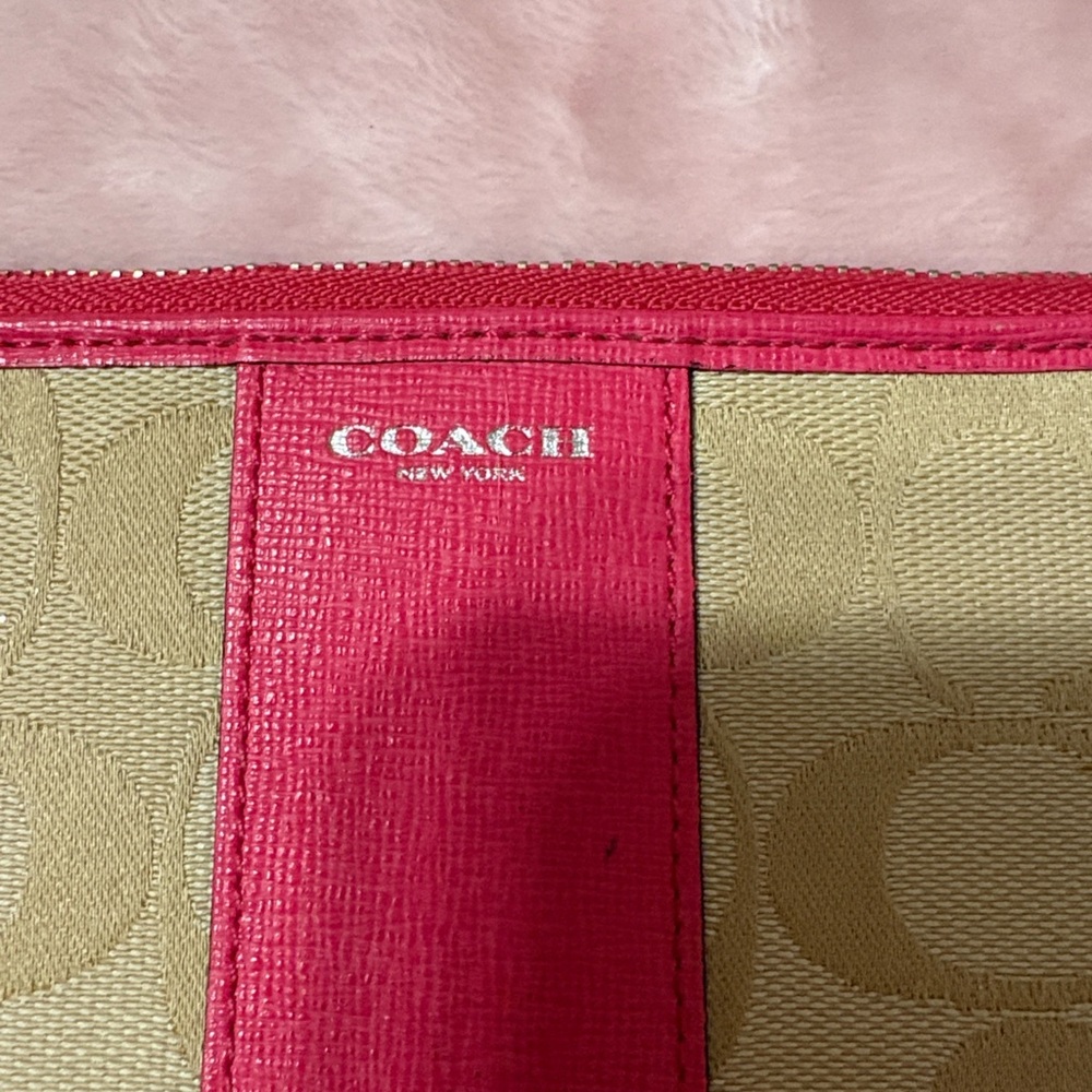 Coach Pink and Tan Signature Wristlet - Picture 2 of 7